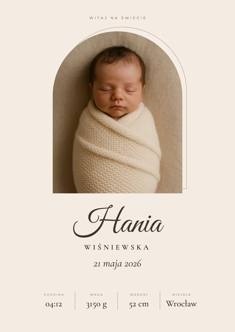 Plakat „Metryczka ze zdjęciem” z napisem „Nasz największy cud”